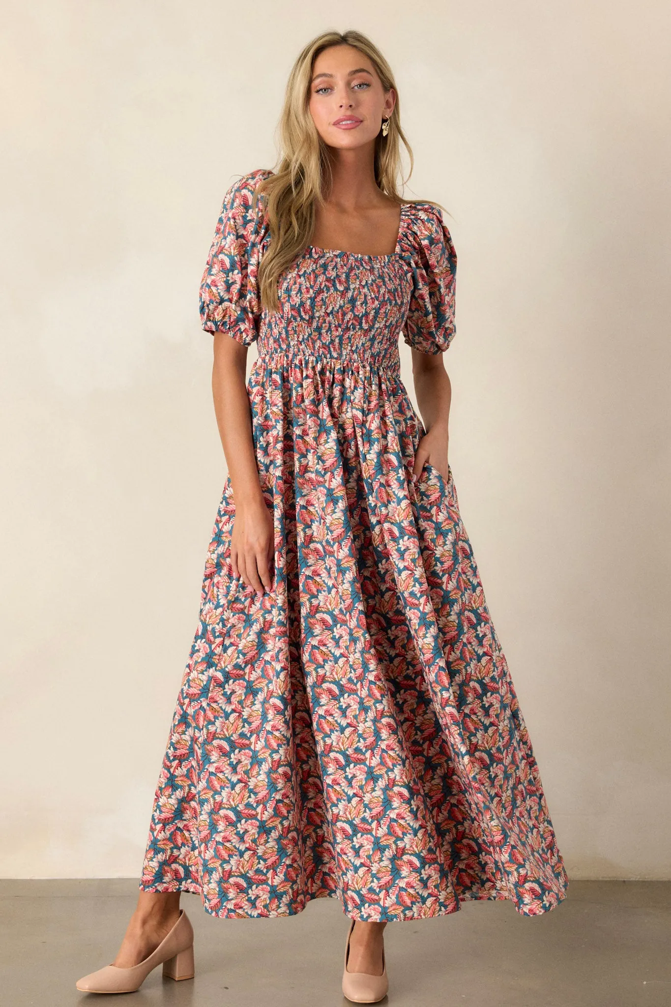 Afternoon Delight 100% Cotton Teal Floral Maxi Dress