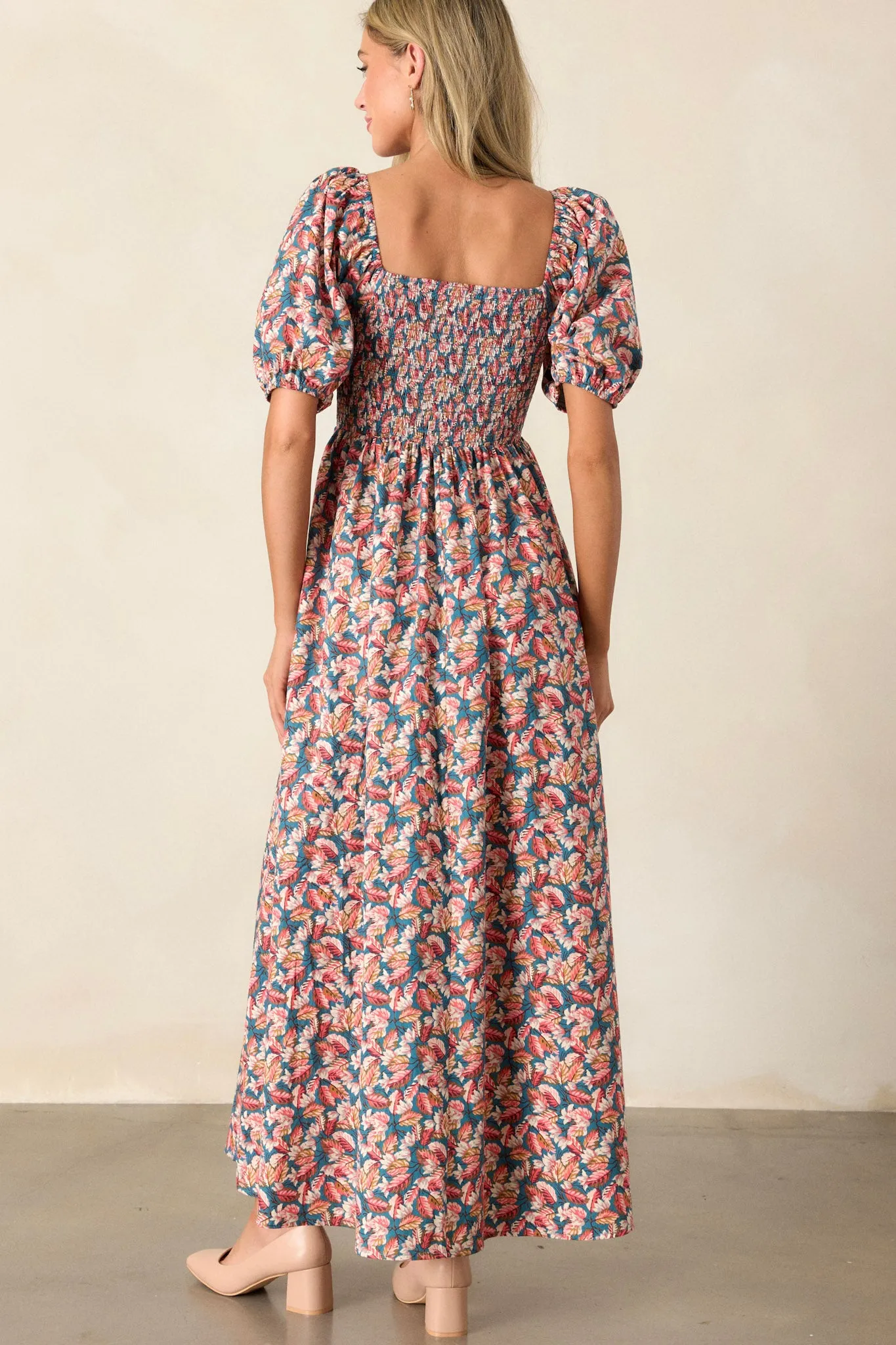 Afternoon Delight 100% Cotton Teal Floral Maxi Dress