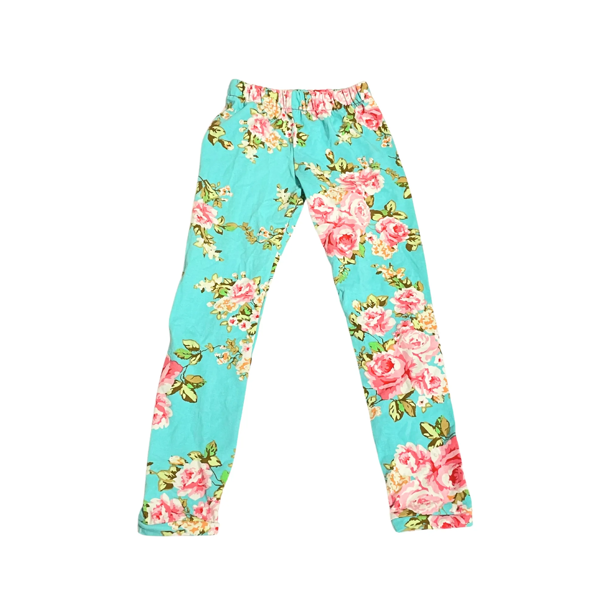 Aqua Floral Leggings For Girls