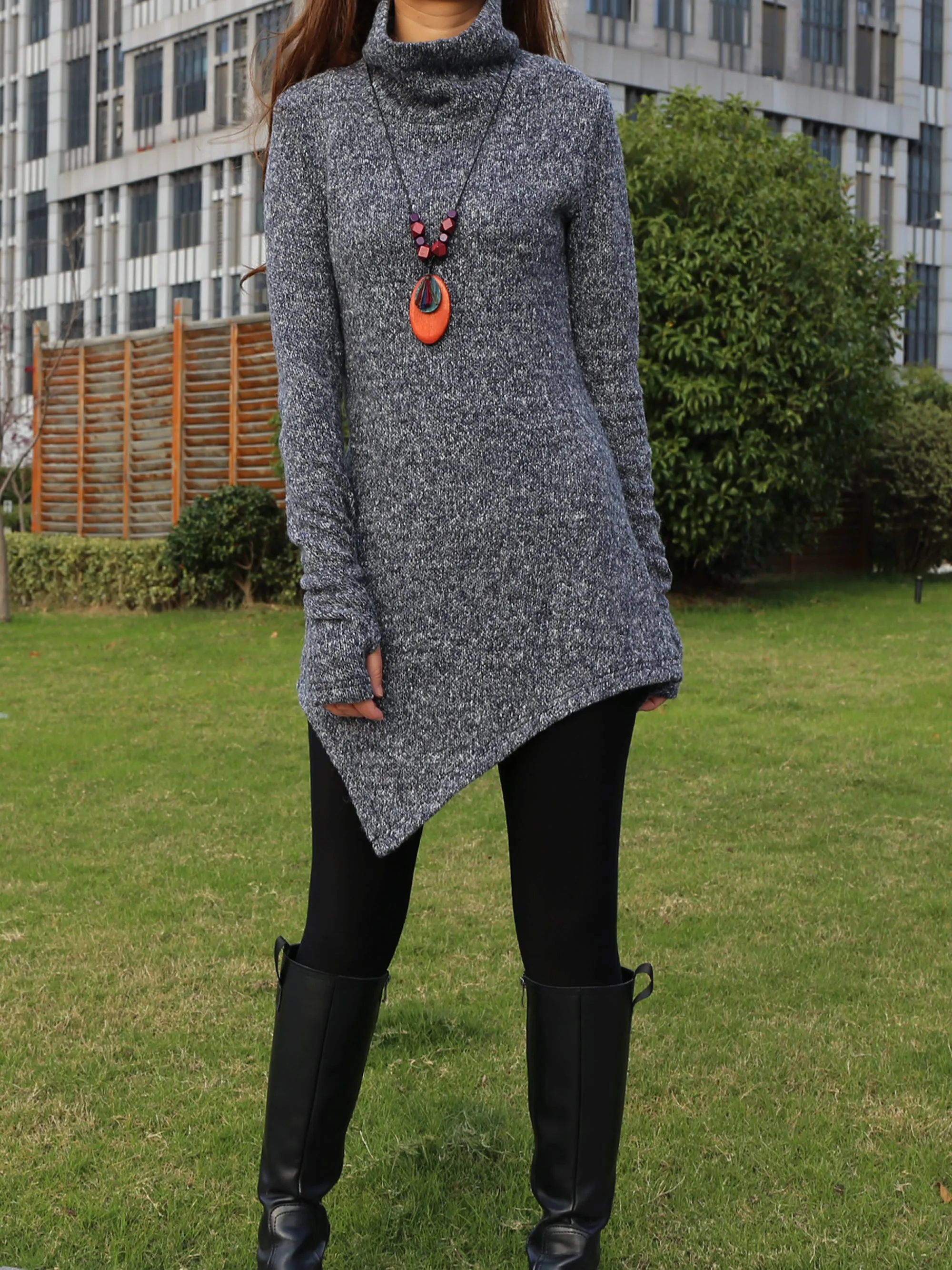 Asymmetrical knit sweater/women pullover sweater dress/cowl neck sweater/oversized knit top/customized tunic dress/plus size sweatshirt/casual jumper (Y1853)