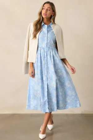 Believe It 100% Cotton Light Blue Toile Midi Dress