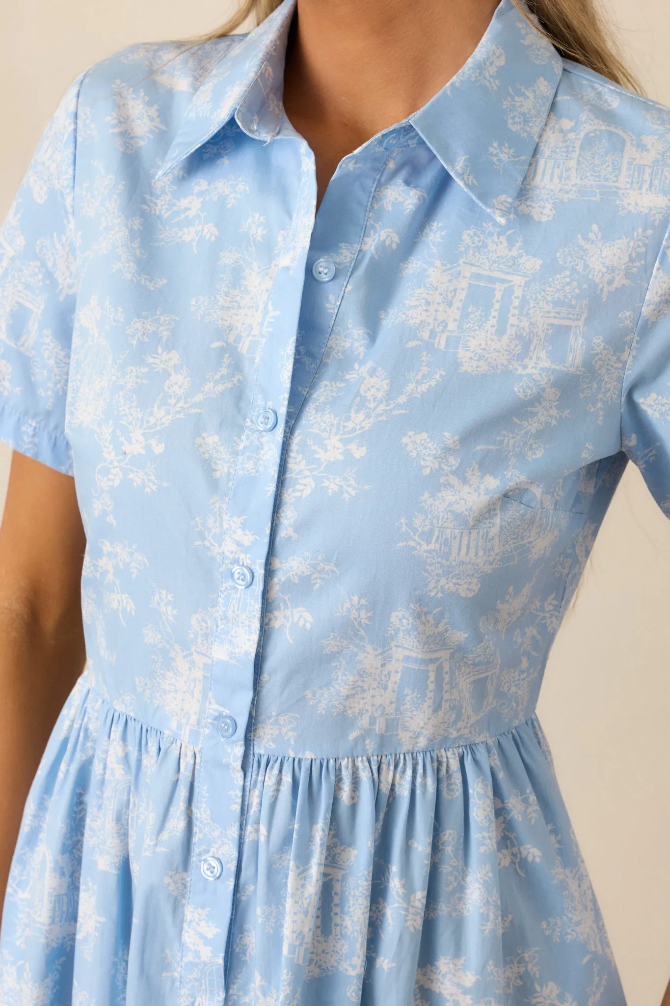 Believe It 100% Cotton Light Blue Toile Midi Dress