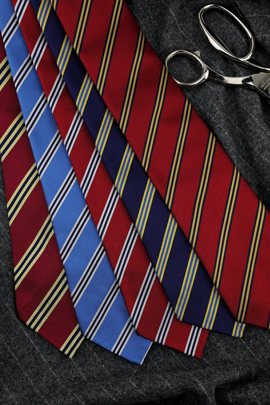 Bespoke Repp Stripe Silk Tie - Cherry / White / Navy