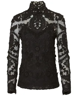 Black Embroidered Tulle Turtleneck