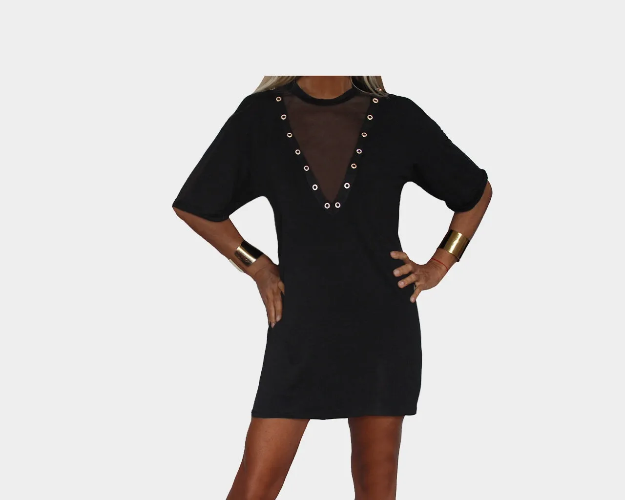 Black V-Front Mesh T-Shirt Dress - The Hampton