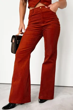 Boho Belle Corduroy Flare Pants (Rust)