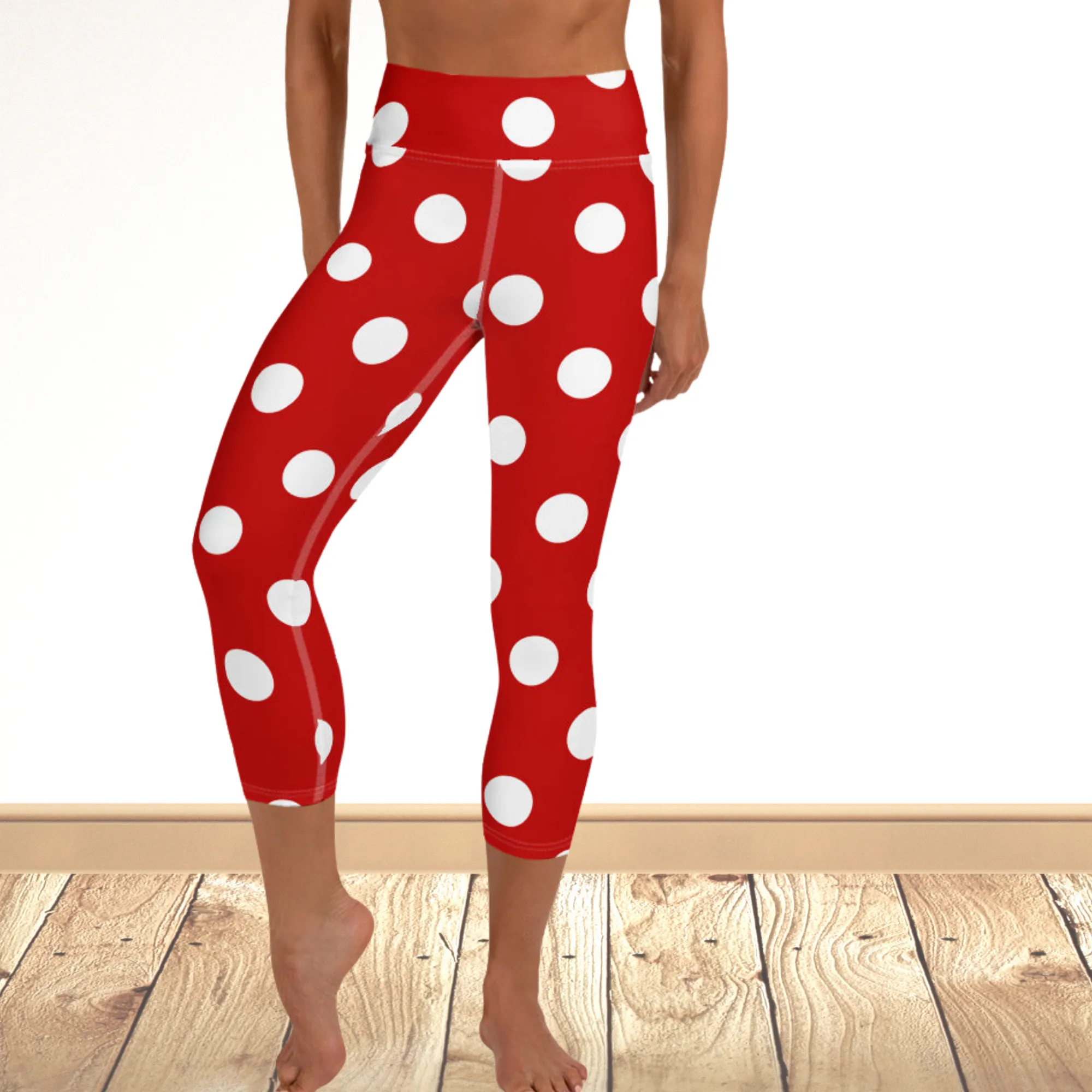 Capri Leggings Classic Red and White Yoga Capri Leggings, lioness-love