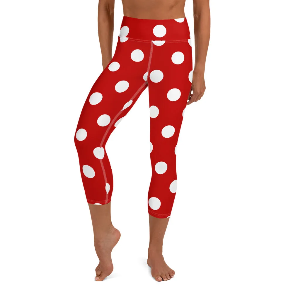 Capri Leggings Classic Red and White Yoga Capri Leggings, lioness-love