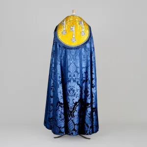 Cathedral Cope in Blue 'Bellini' with Imperial Yellow/Gilt 'Hilliard' Orphreys, Hood, and Morse