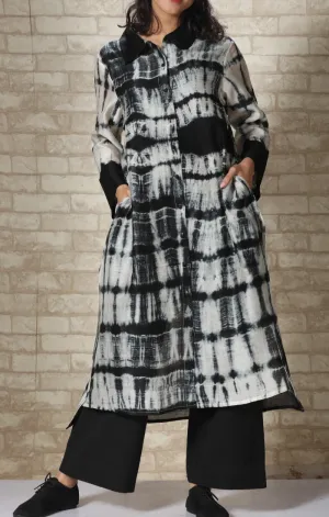 Chanderi Arashi Shibori Shirt Dress /Long Tunic