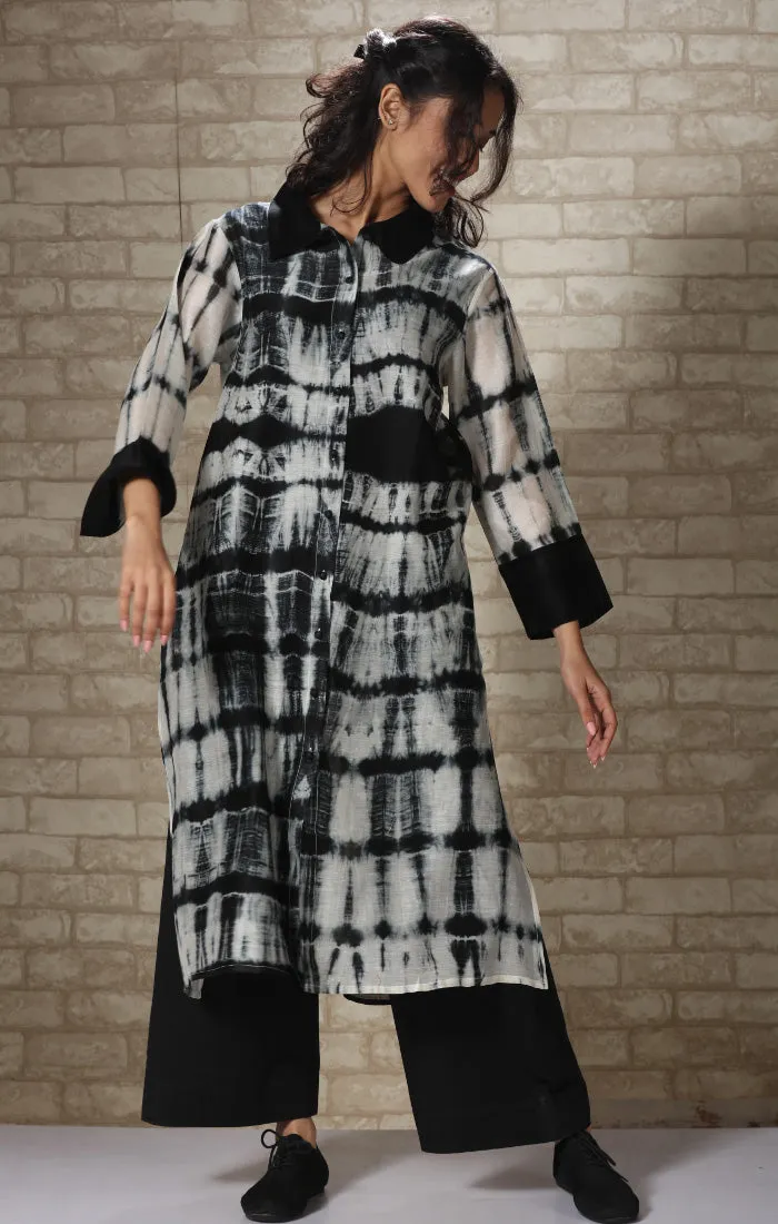 Chanderi Arashi Shibori Shirt Dress /Long Tunic