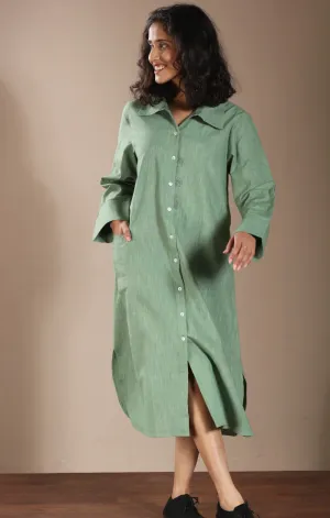 Cotton Linen Shirt Dress - Pistachio Green