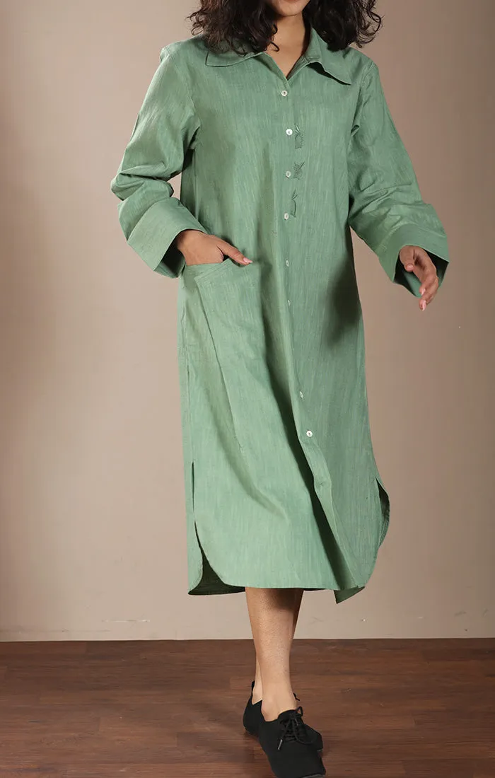 Cotton Linen Shirt Dress - Pistachio Green