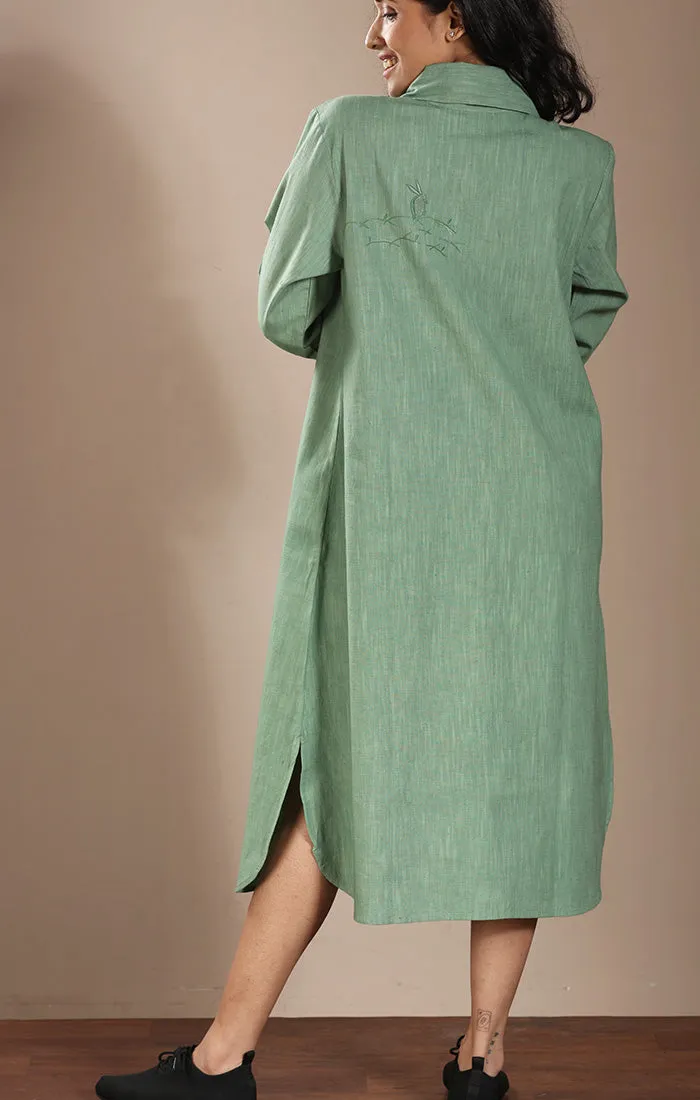 Cotton Linen Shirt Dress - Pistachio Green