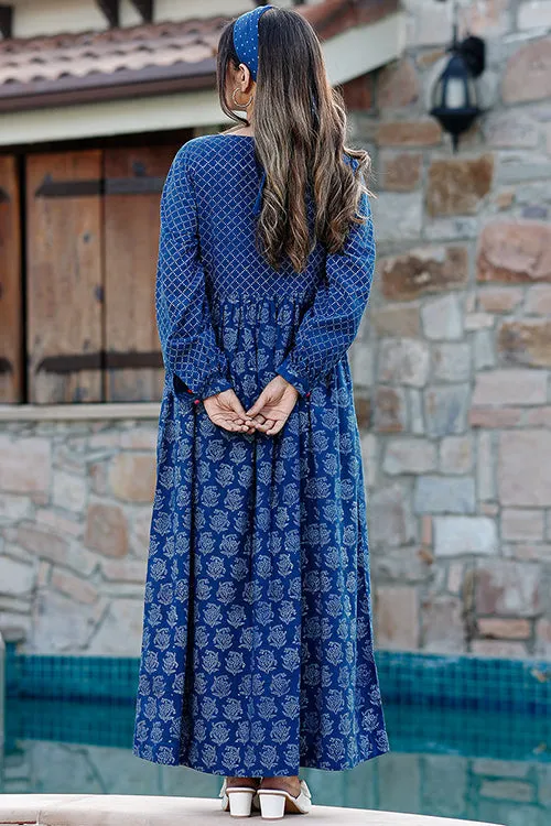 Dharan "Danny Dress" Indigo Block Printed Dress