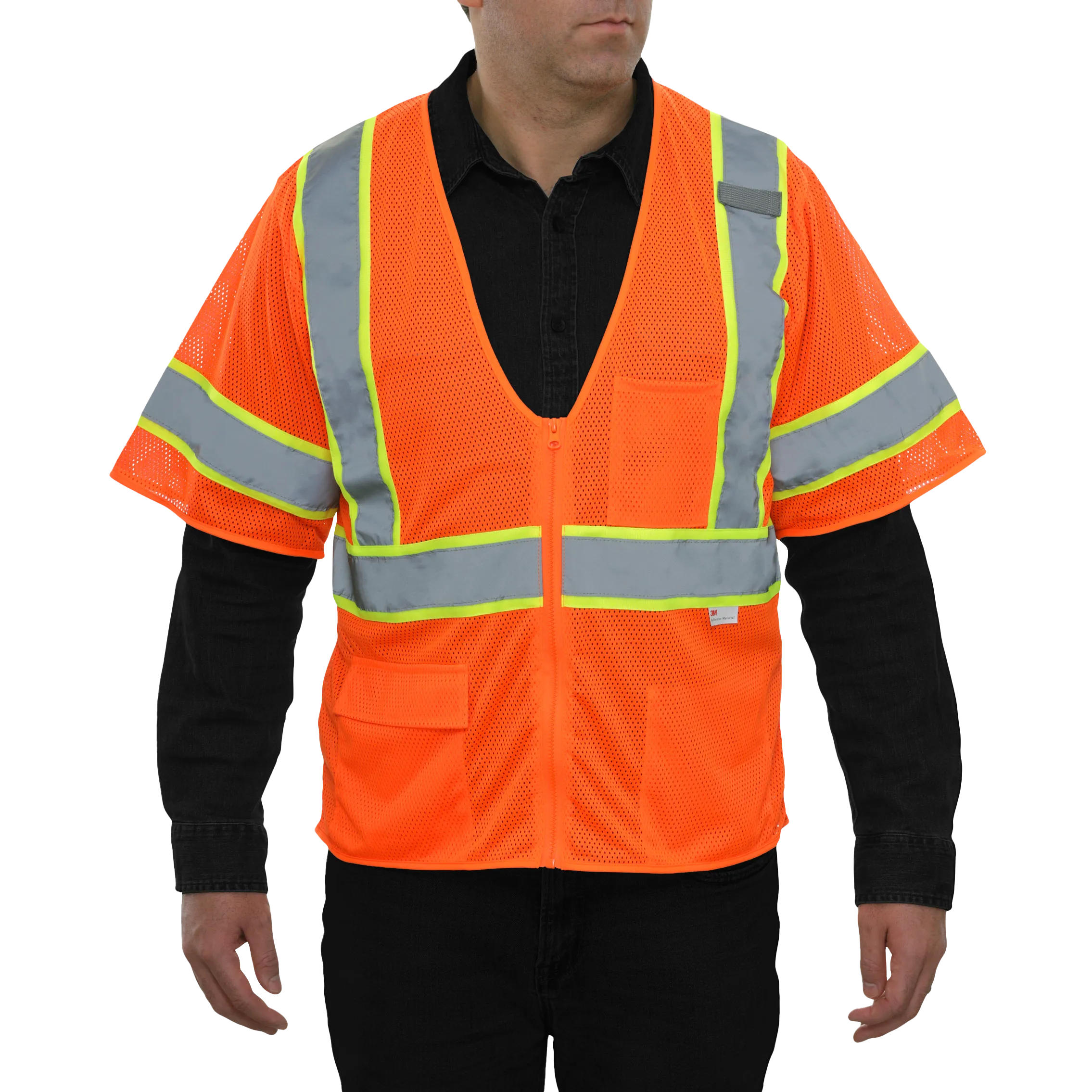 Economy Safety Vest Hi Vis Orange Vest Zip Mesh Contrasting Tape ANSI 3