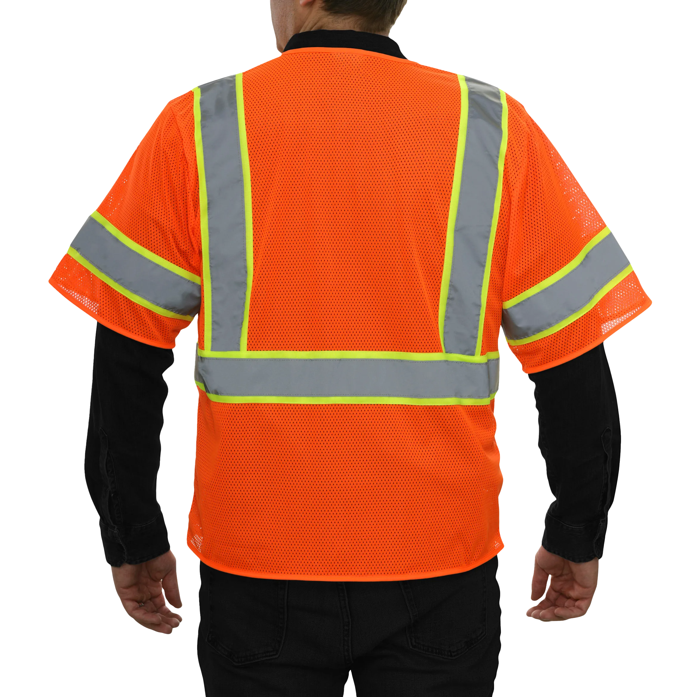 Economy Safety Vest Hi Vis Orange Vest Zip Mesh Contrasting Tape ANSI 3