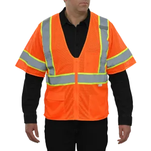 Economy Safety Vest Hi Vis Orange Vest Zip Mesh Contrasting Tape ANSI 3