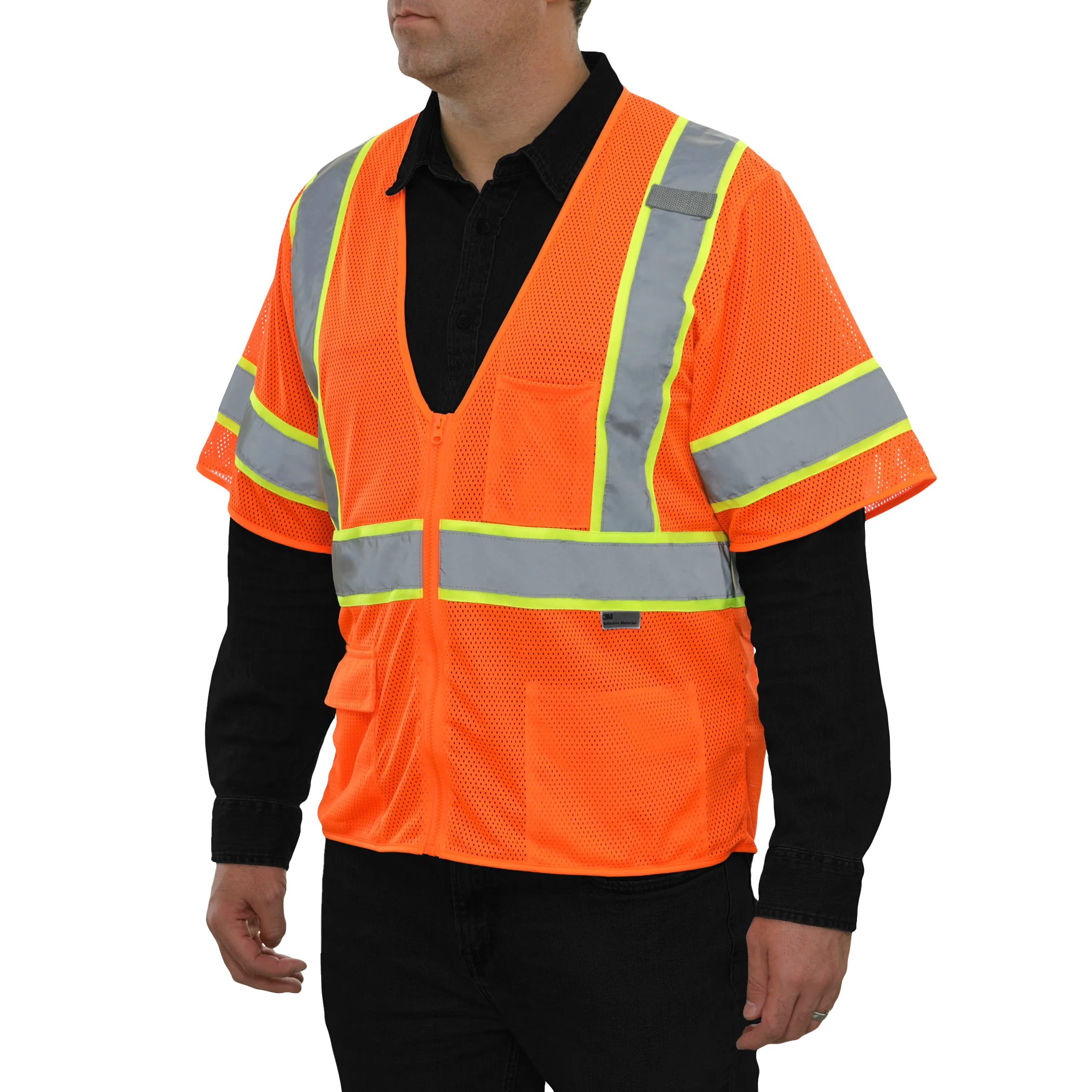 Economy Safety Vest Hi Vis Orange Vest Zip Mesh Contrasting Tape ANSI 3