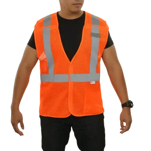 Economy Safety Vest Hi Vis Vest 5pt Breakaway Mesh Red-Orange ANSI 2