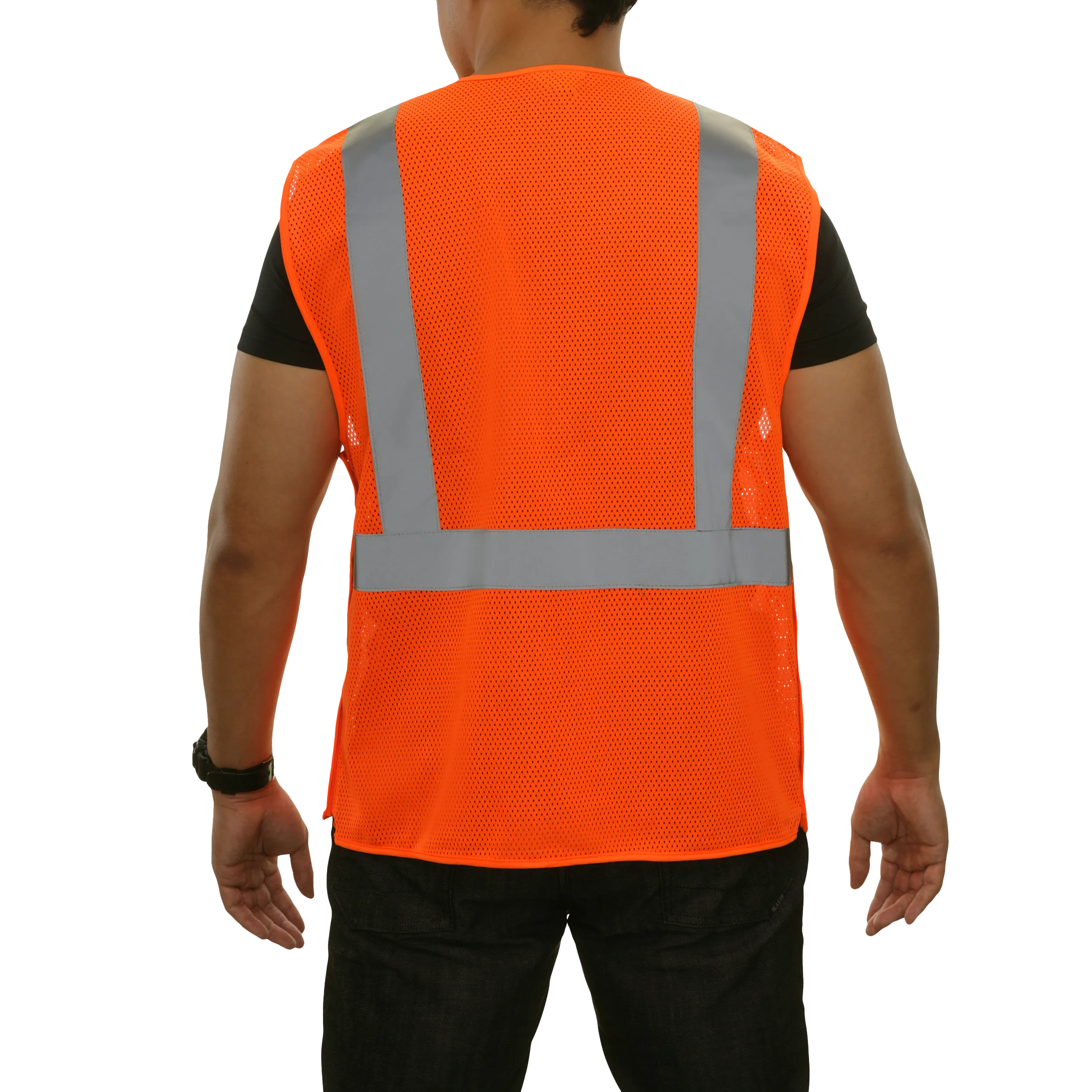 Economy Safety Vest Hi Vis Vest 5pt Breakaway Mesh Red-Orange ANSI 2