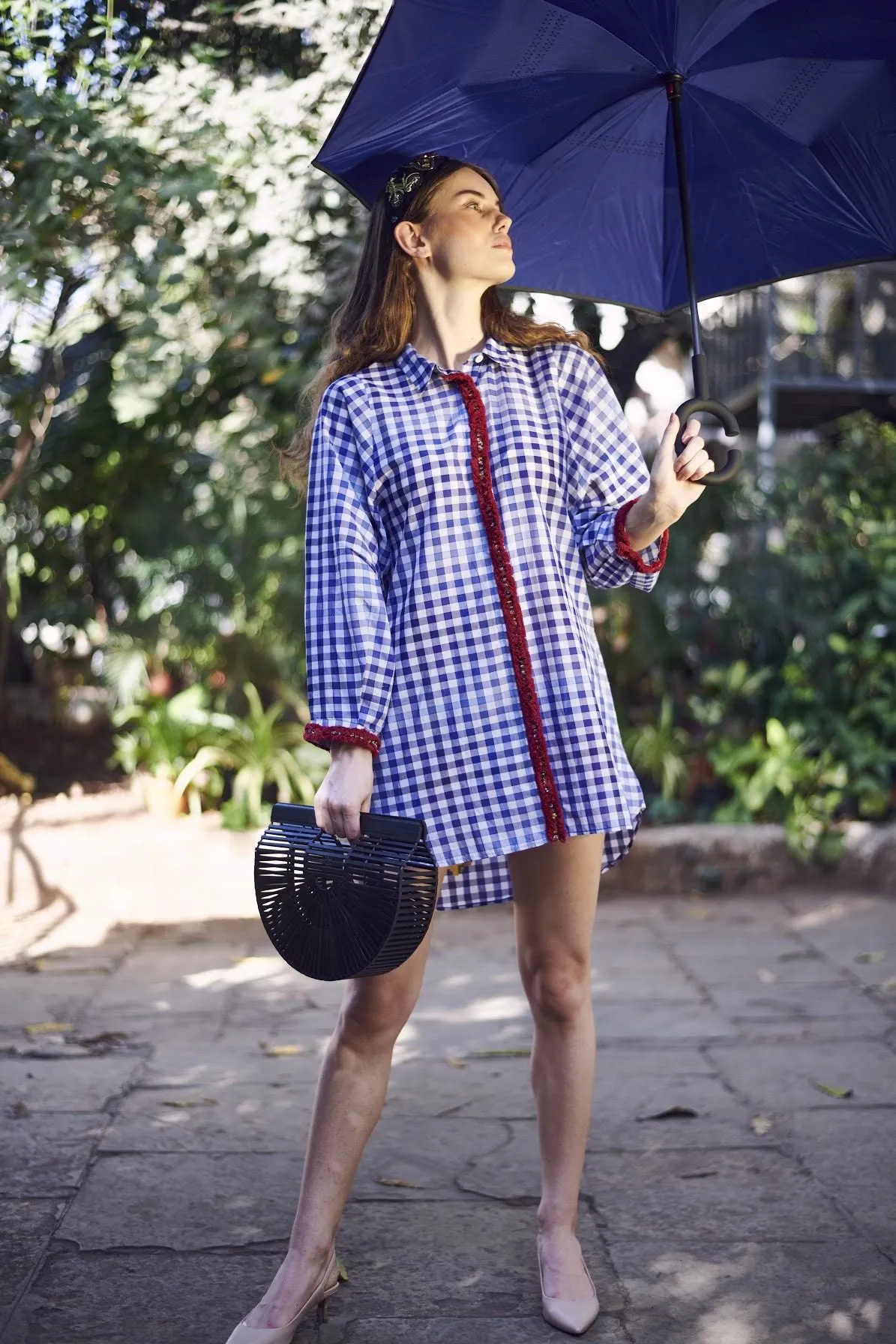 Embroidered Cotton Checks Layla Shirt Dress