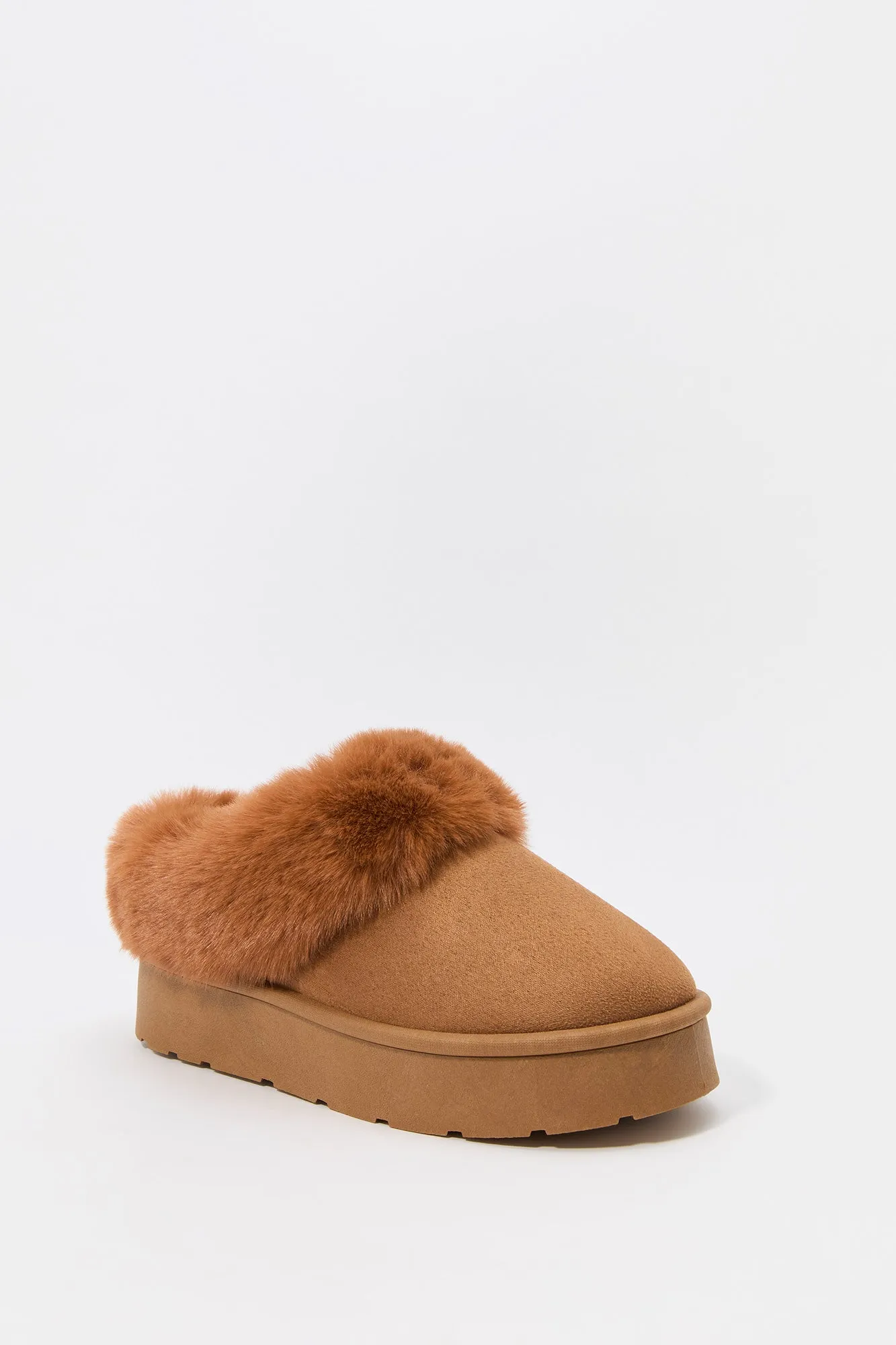 Faux Fur Collared Platform Slipper Booties