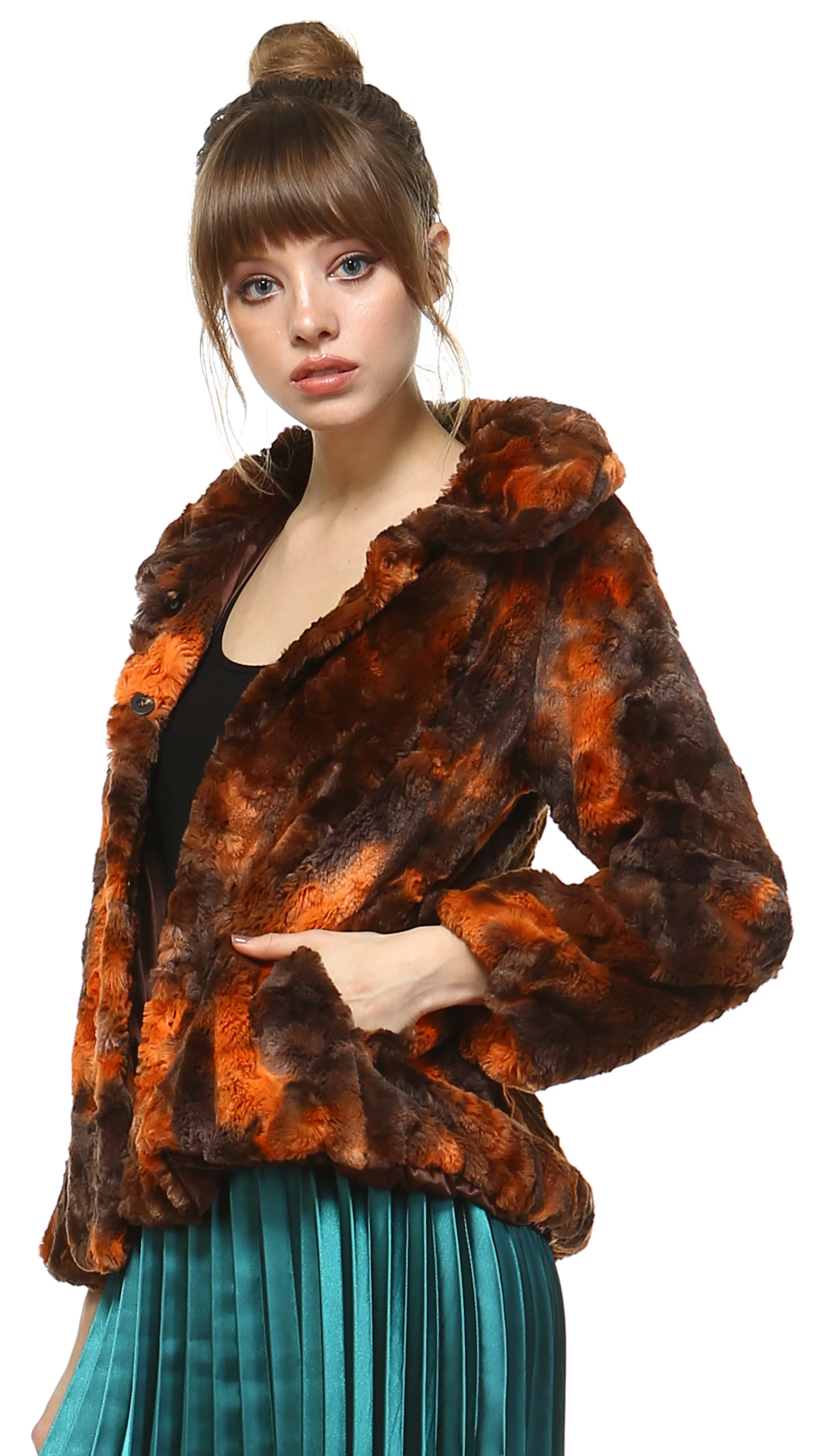 Faux Fur Tie-Dye Rosette Fur Jacket