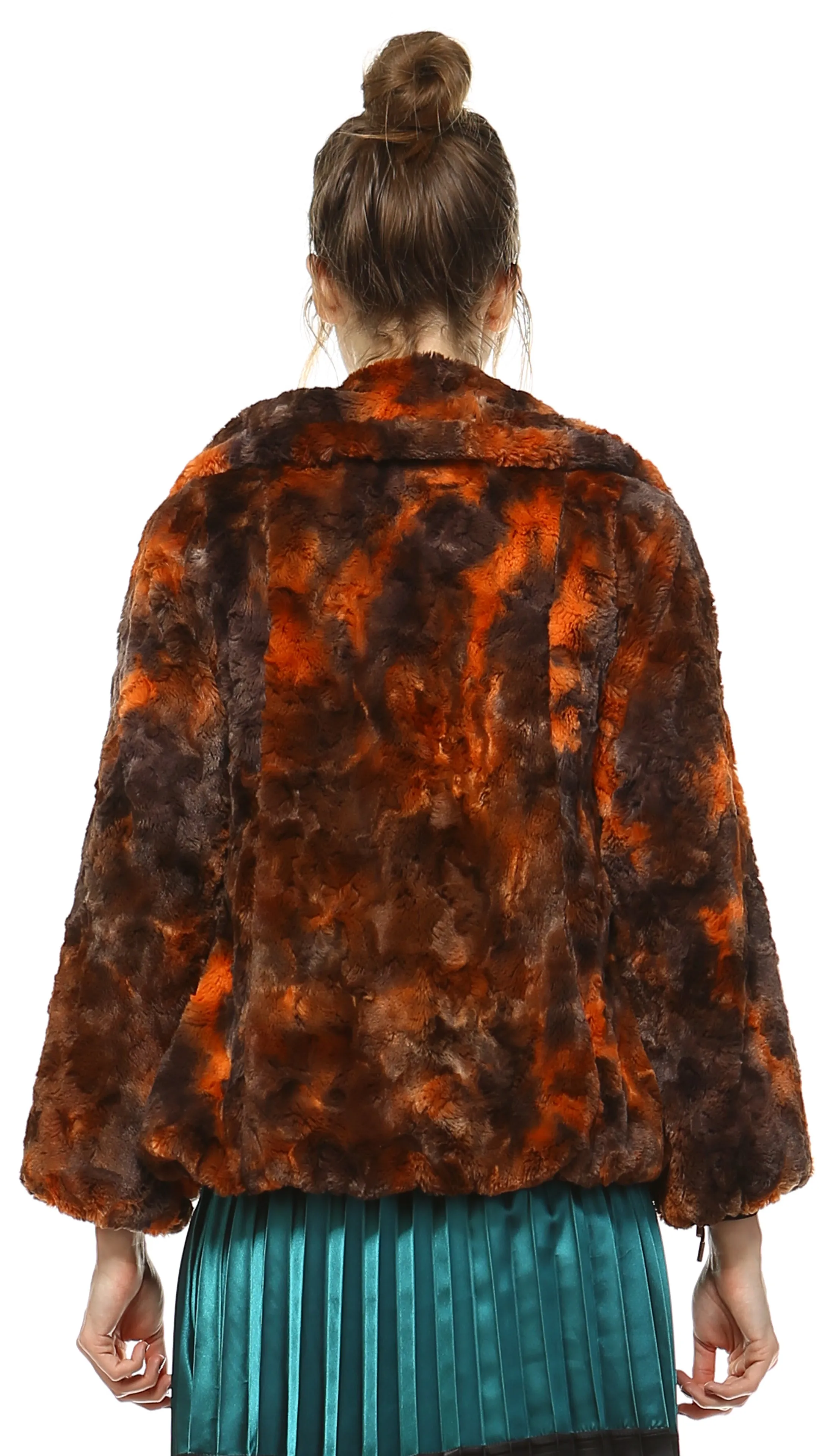 Faux Fur Tie-Dye Rosette Fur Jacket