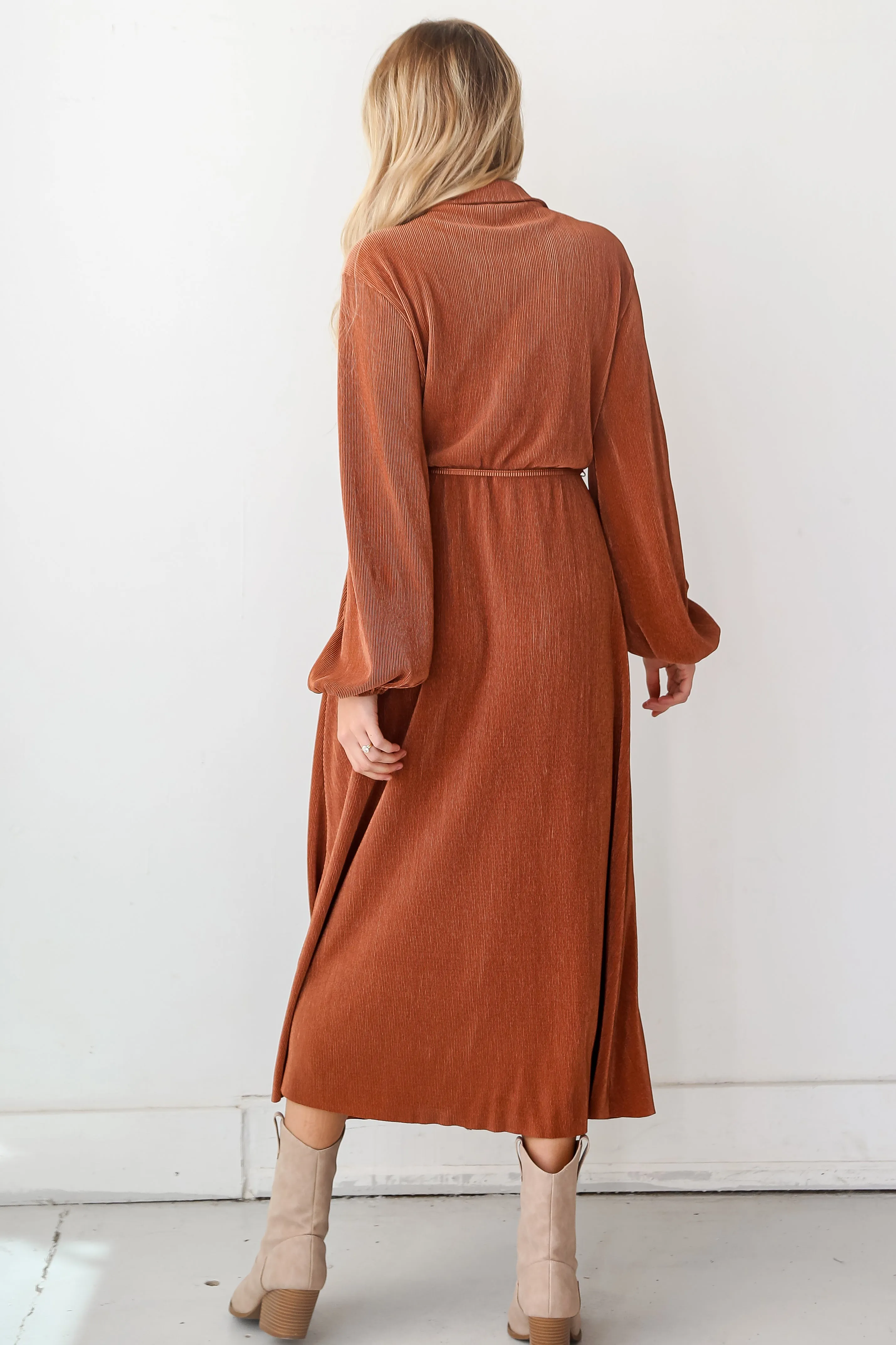 FINAL SALE - Show Stopper Camel Plisse Maxi Dress