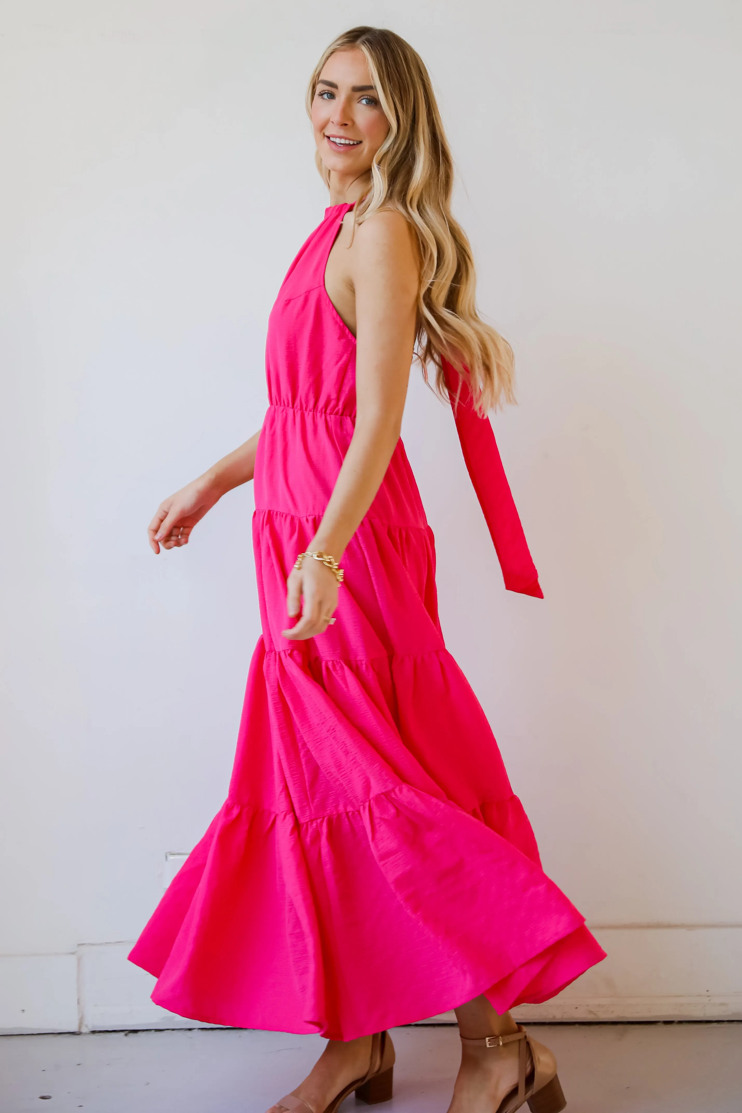 FINAL SALE - Sun-Sational Magenta Tiered Halter Maxi Dress