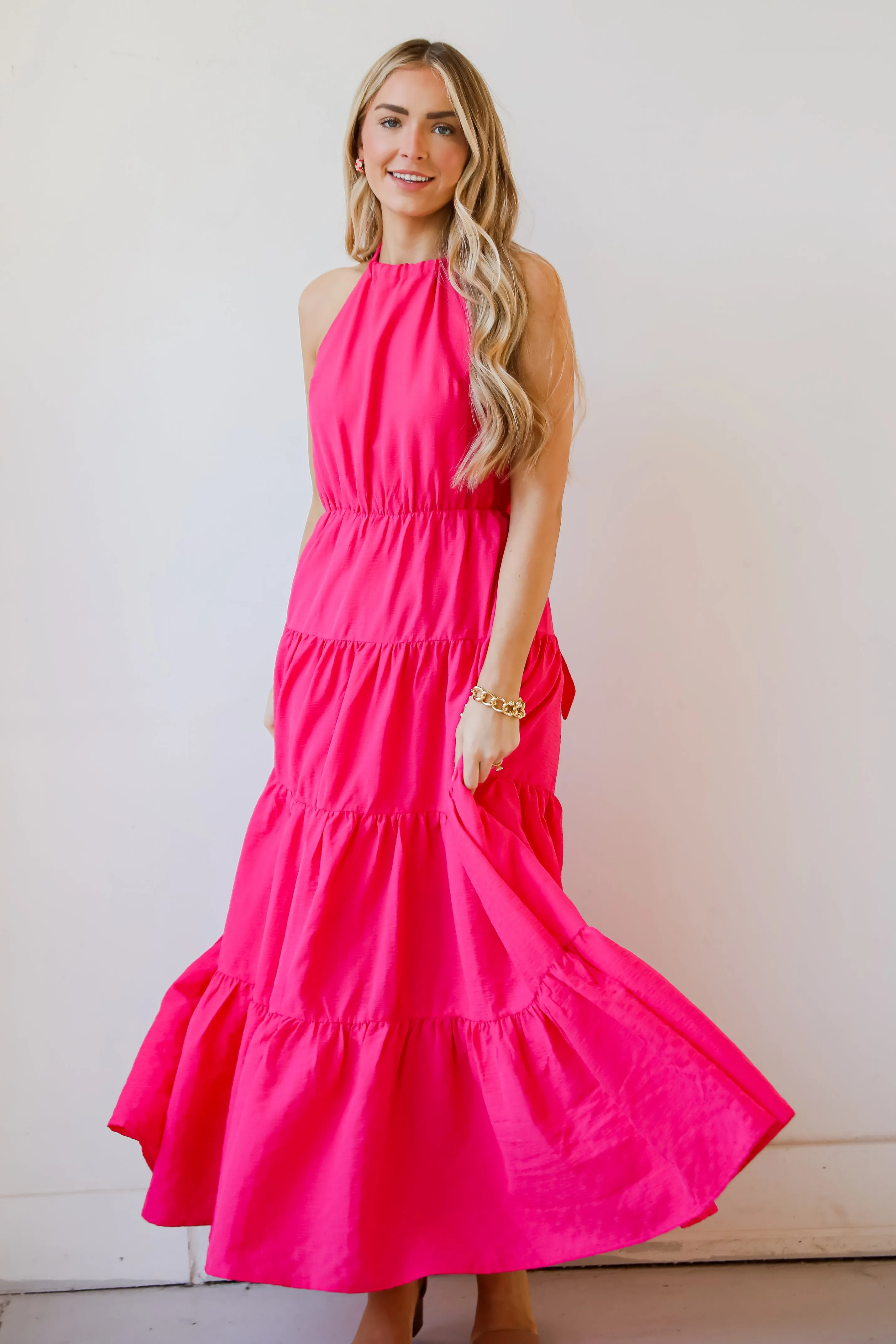 FINAL SALE - Sun-Sational Magenta Tiered Halter Maxi Dress