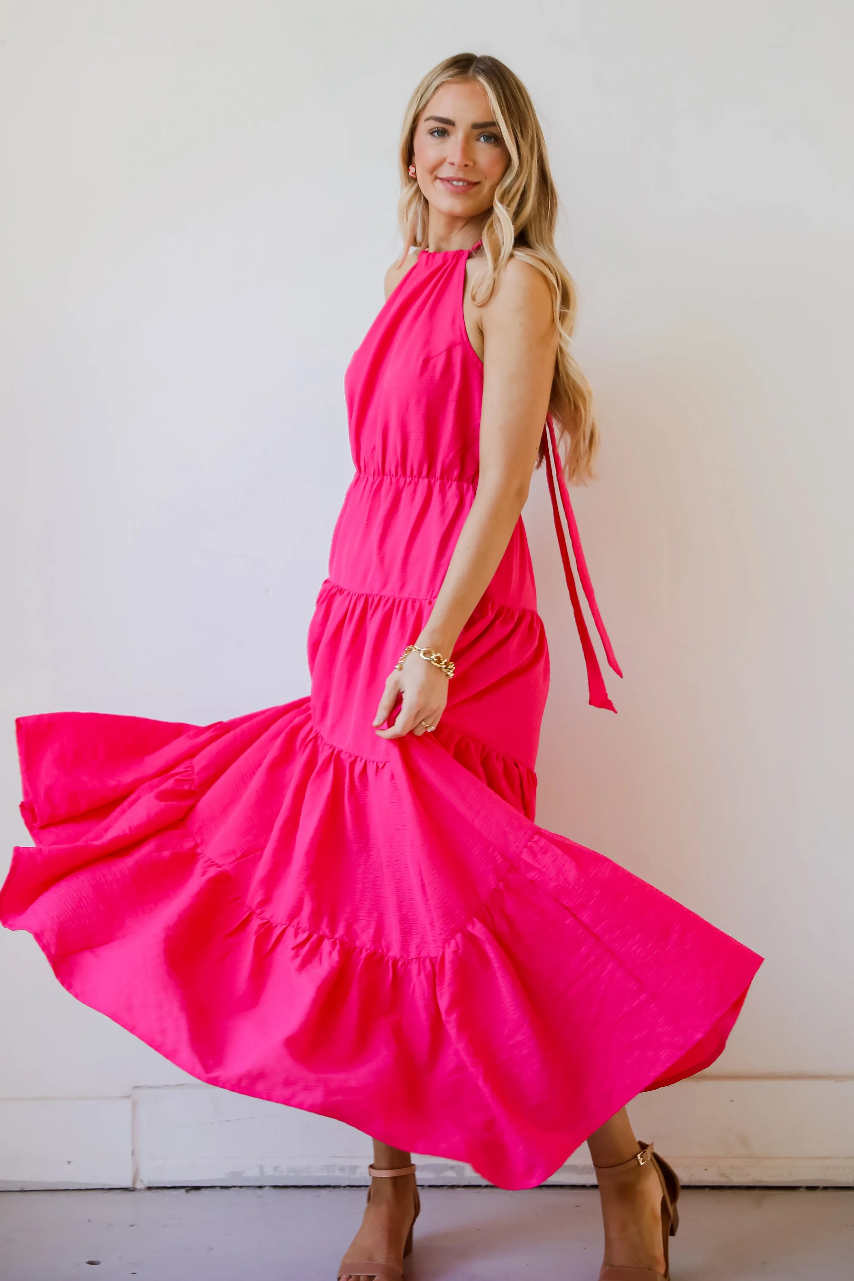 FINAL SALE - Sun-Sational Magenta Tiered Halter Maxi Dress