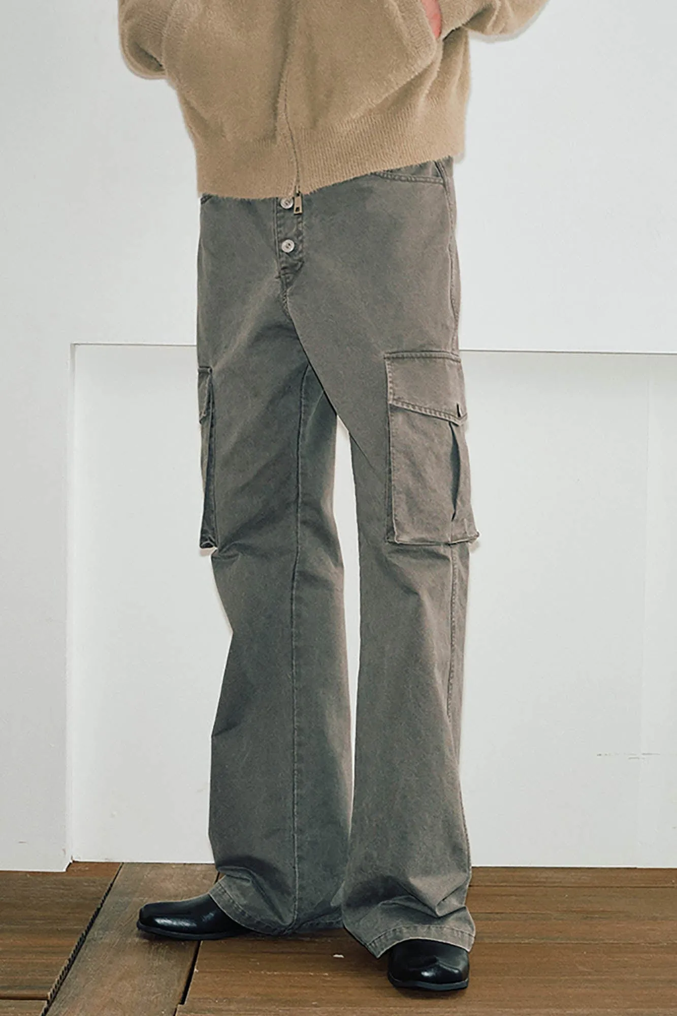 Flared Cargo Pants with Detachable Waist-Bag