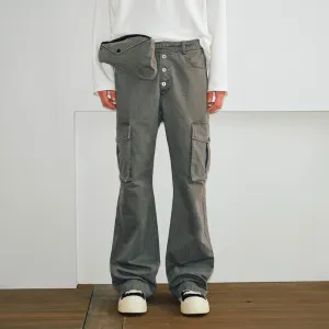 Flared Cargo Pants with Detachable Waist-Bag