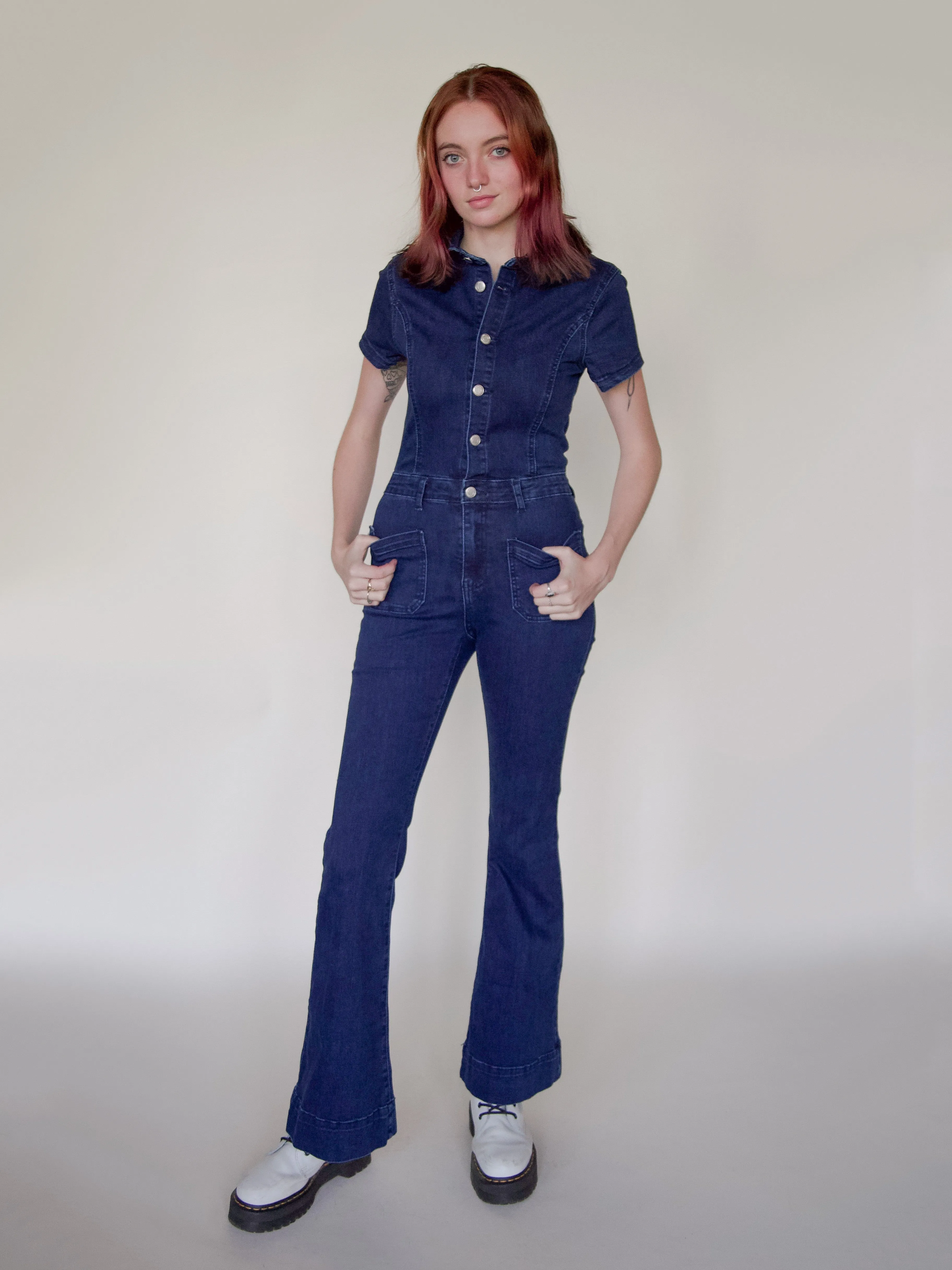 Flared Denim Jumpsuit