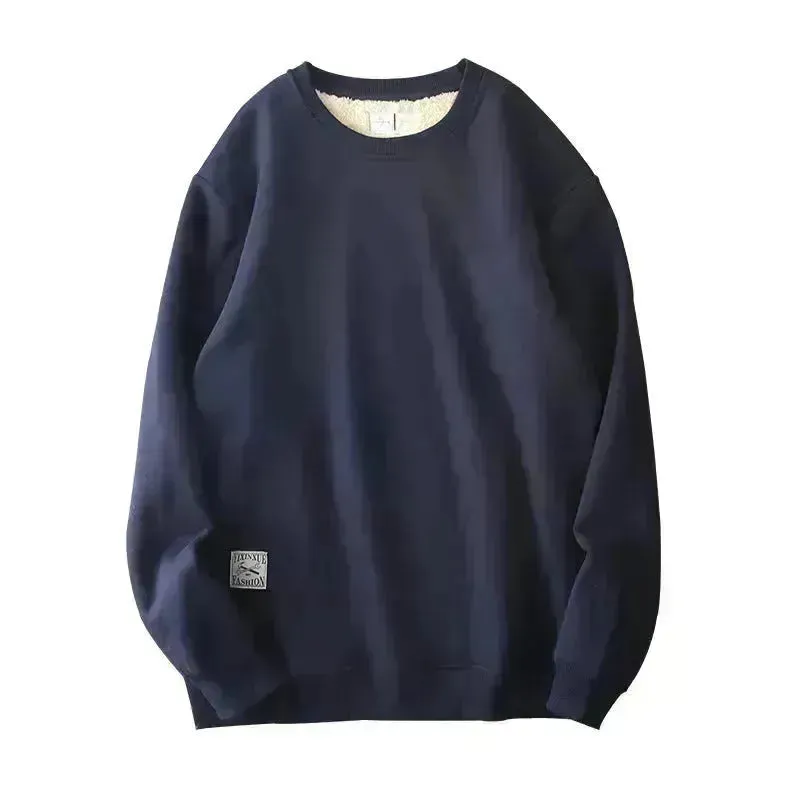 Fleece-lined Teens Oversized Winter cotton Pullover tops Round neck Sweatshirt