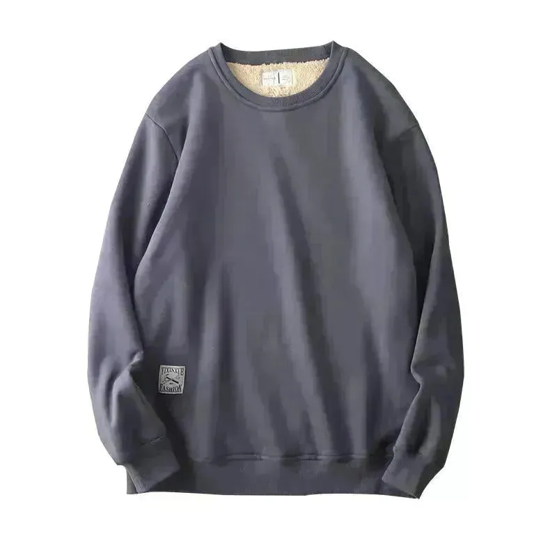 Fleece-lined Teens Oversized Winter cotton Pullover tops Round neck Sweatshirt