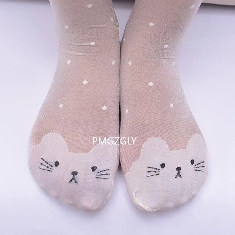 Girls Cute Cat Cartoon Character Sheer Thin Stockings