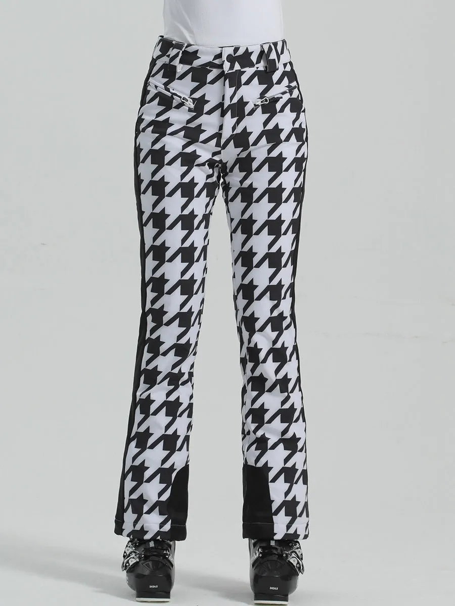 Houndstooth Slim Fit Snow Pants Women's High Stretch Ski Pants