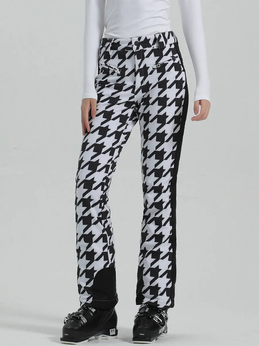 Houndstooth Slim Fit Snow Pants Women's High Stretch Ski Pants