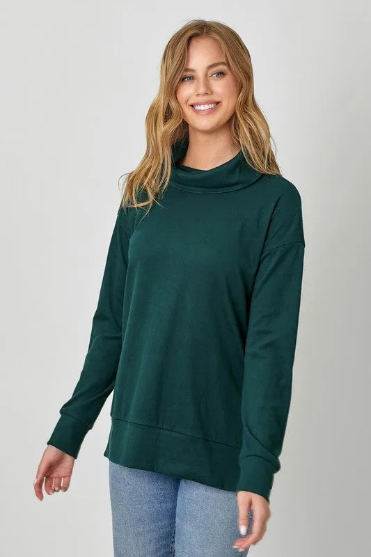 Hunter Green Soft Turtleneck Side Zip Top