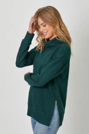 Hunter Green Soft Turtleneck Side Zip Top