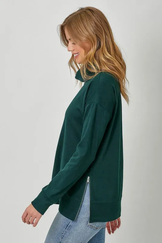 Hunter Green Soft Turtleneck Side Zip Top