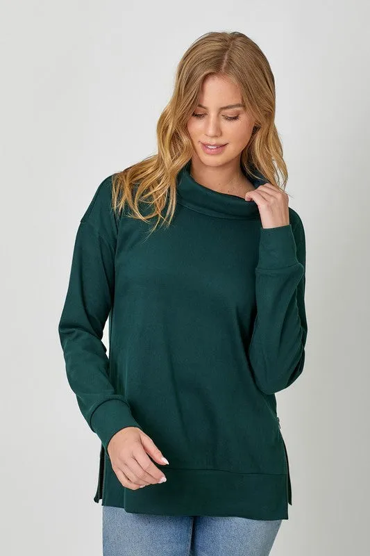 Hunter Green Soft Turtleneck Side Zip Top