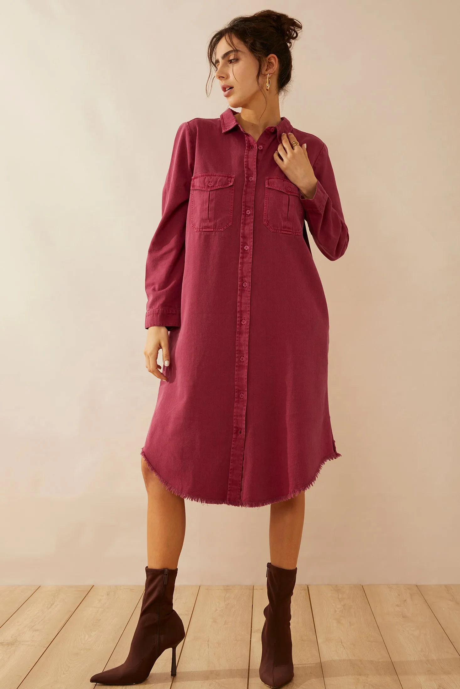 Jaipena Shirt Dress In Magenta