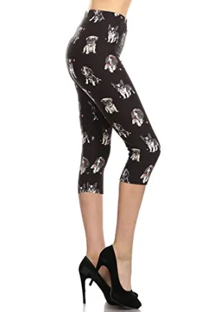 Leggings Depot High Waisted Checkered & Animal Print Leggings for Women-Capri-R925, Fur Friends, One Size