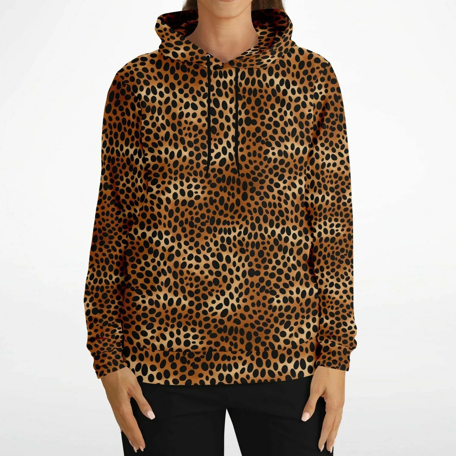 Leopard Hoodie, Cheetah Animal Print Brown Black Pullover Men Women Adult Aesthetic Graphic Cotton Hooded Sweatshirt with Pockets