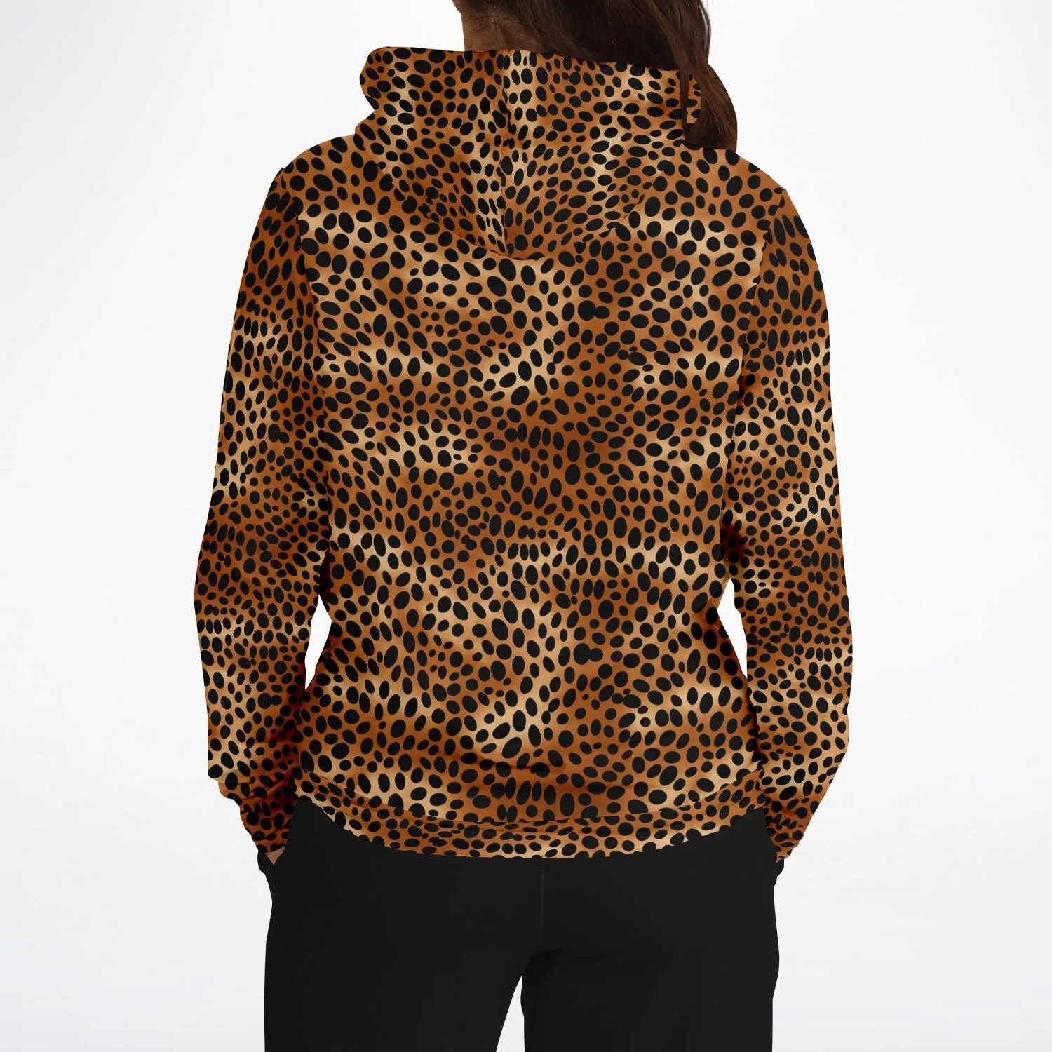 Leopard Hoodie, Cheetah Animal Print Brown Black Pullover Men Women Adult Aesthetic Graphic Cotton Hooded Sweatshirt with Pockets