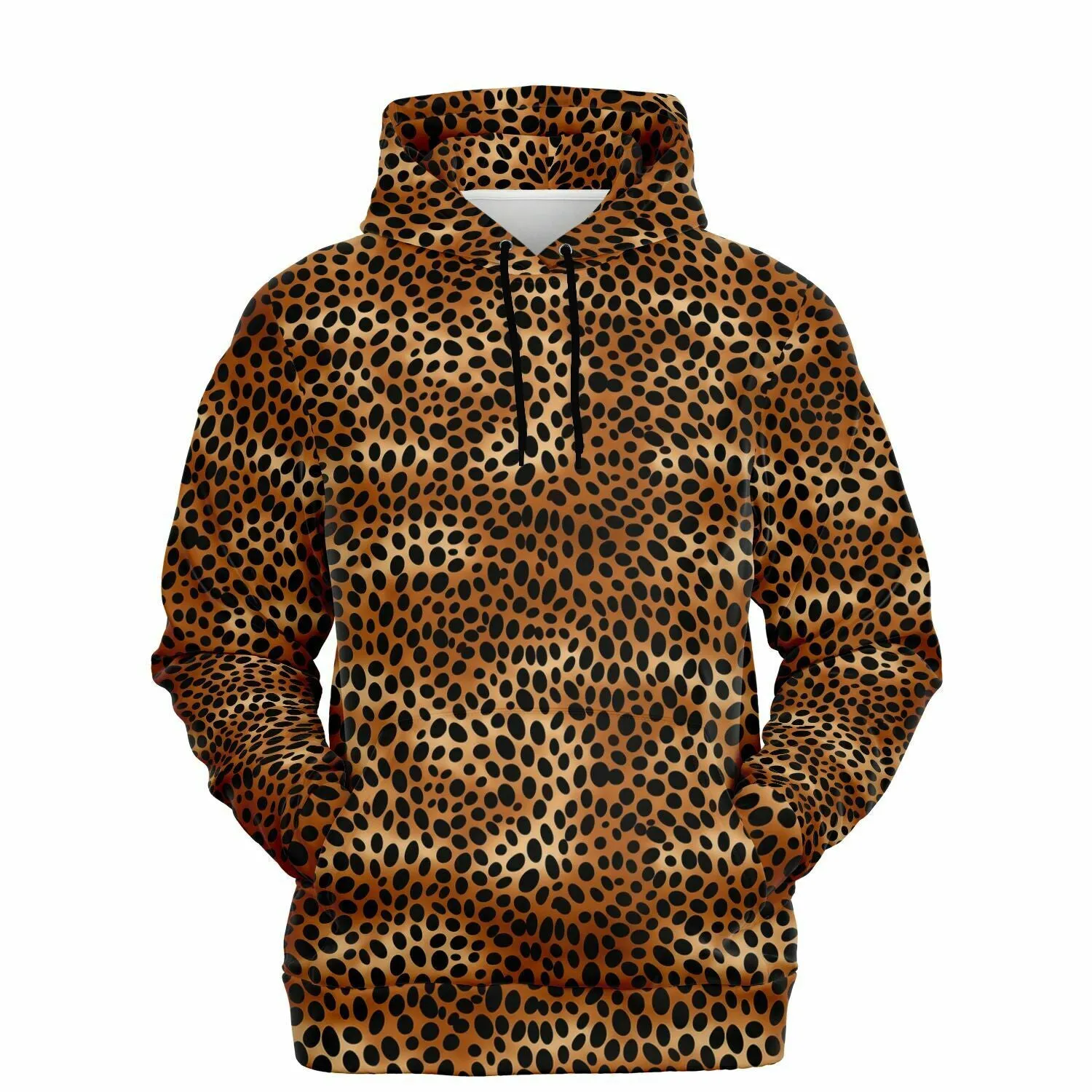 Leopard Hoodie, Cheetah Animal Print Brown Black Pullover Men Women Adult Aesthetic Graphic Cotton Hooded Sweatshirt with Pockets